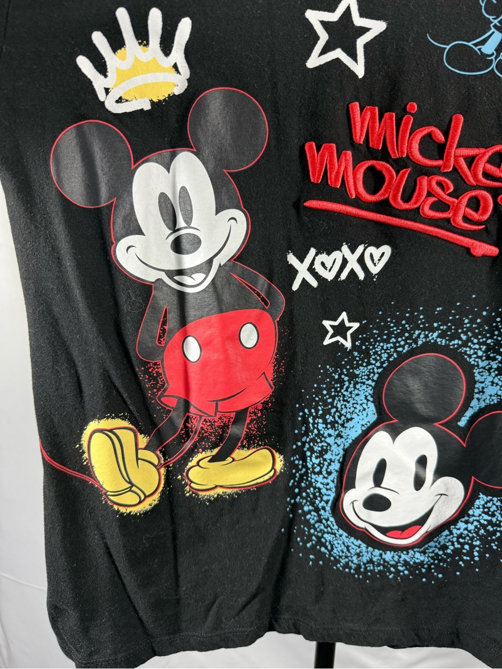Disney Mickey Mouse Graphic Tee Embroidered Black T-Shirt XS